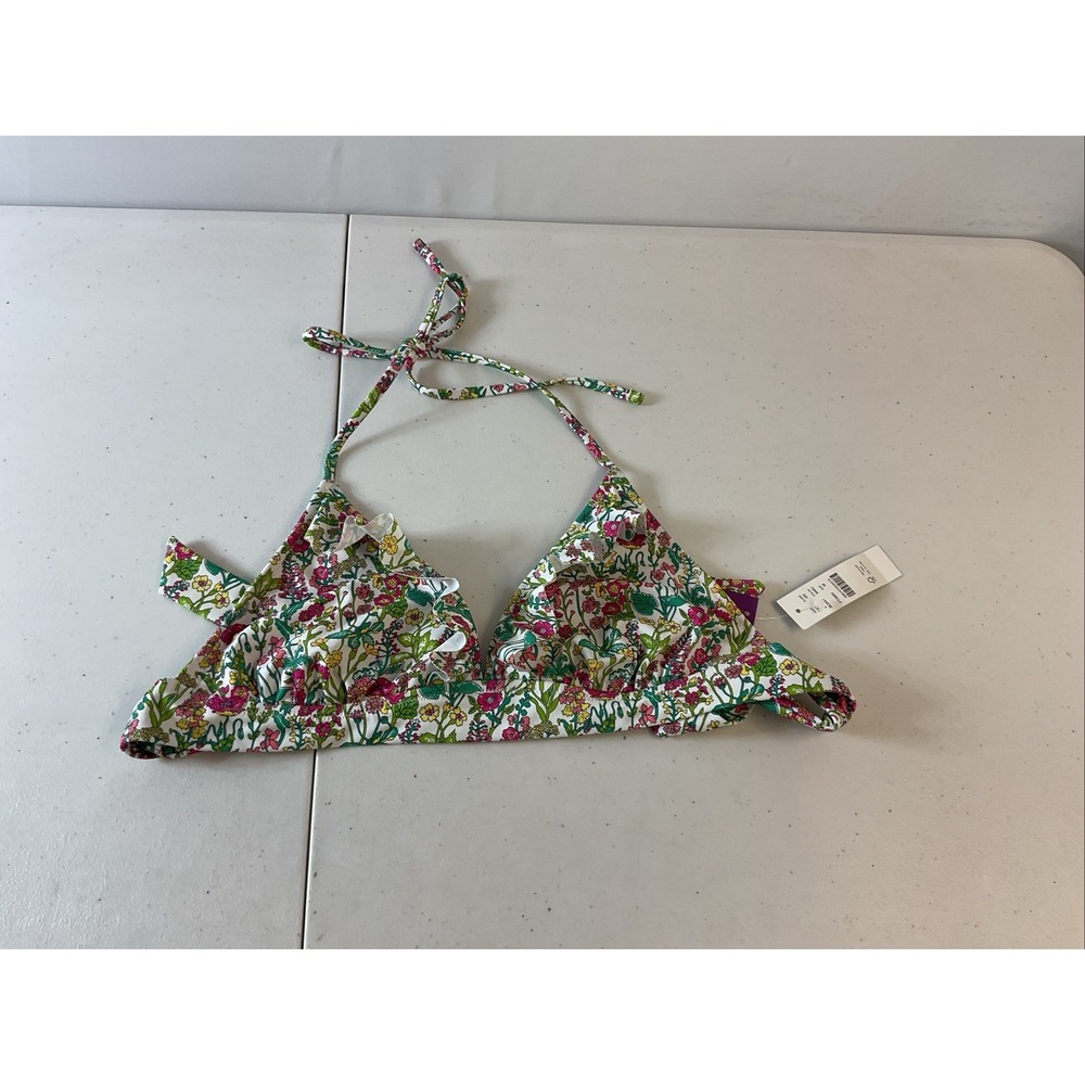 New J. Crew Swimsuit Size M Liberty Bikini Top Swim Floral Ruffle